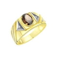 thumbnail image 4 of RYLOS Men's Rings Yellow Gold Plated Silver Rings Classic Designer Style 8X6MM Oval Gemstone & Diamond Ring Smoky Quartz Birthstone Rings For Men Size 13, 4 of 8