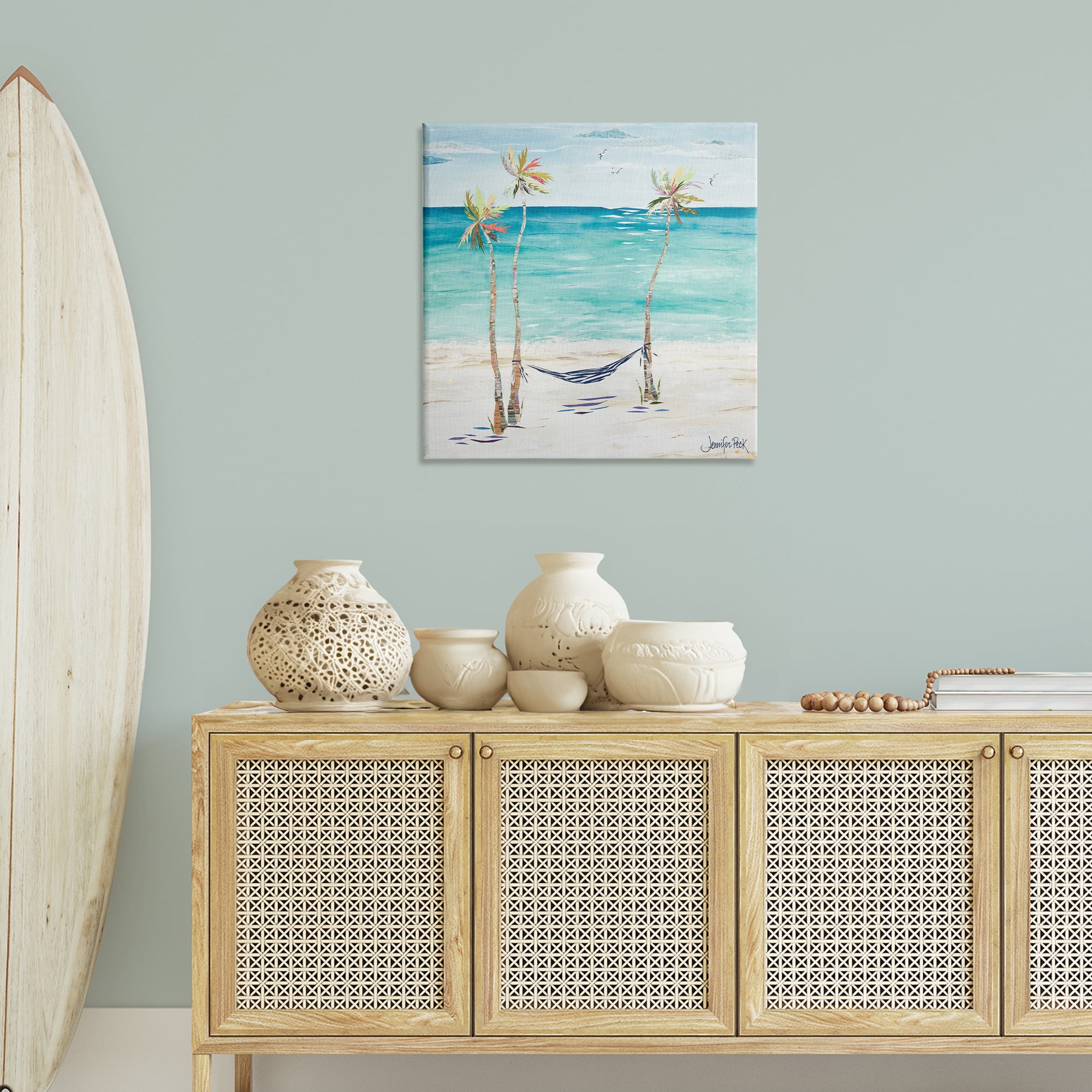 Stupell Industries Hammock & Three Palms Coastal Painting Gallery Wrapped Canvas Art Print Wall Art, 30 x 30