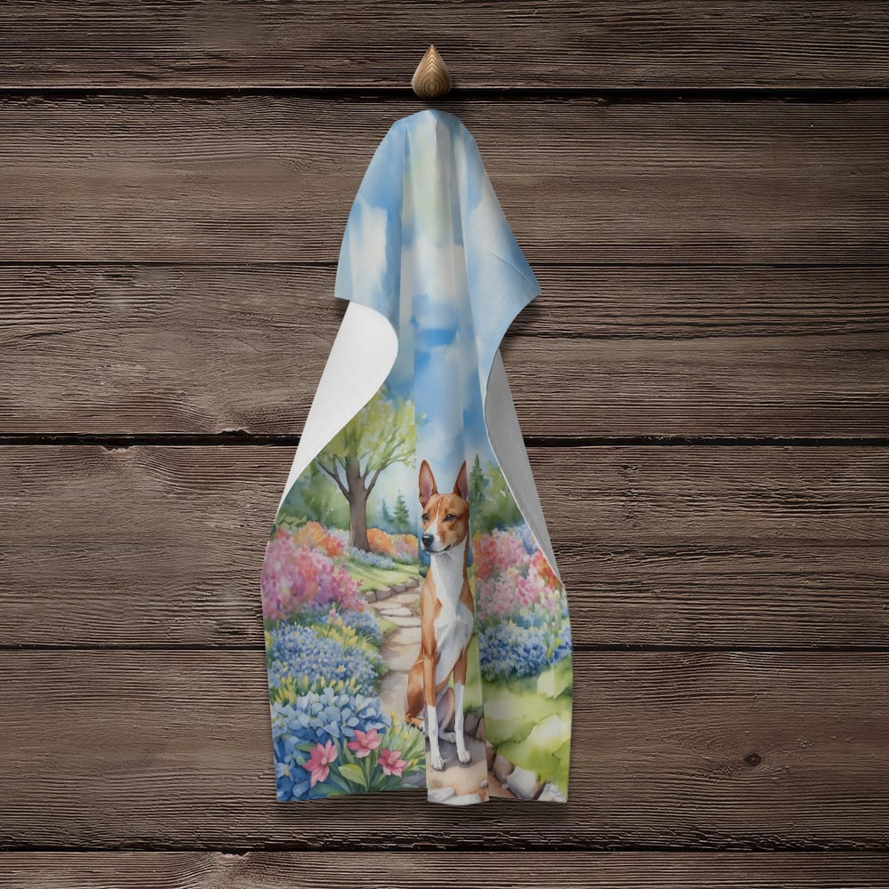 Basenji Spring Garden Kitchen Towel 15 in x 25 in