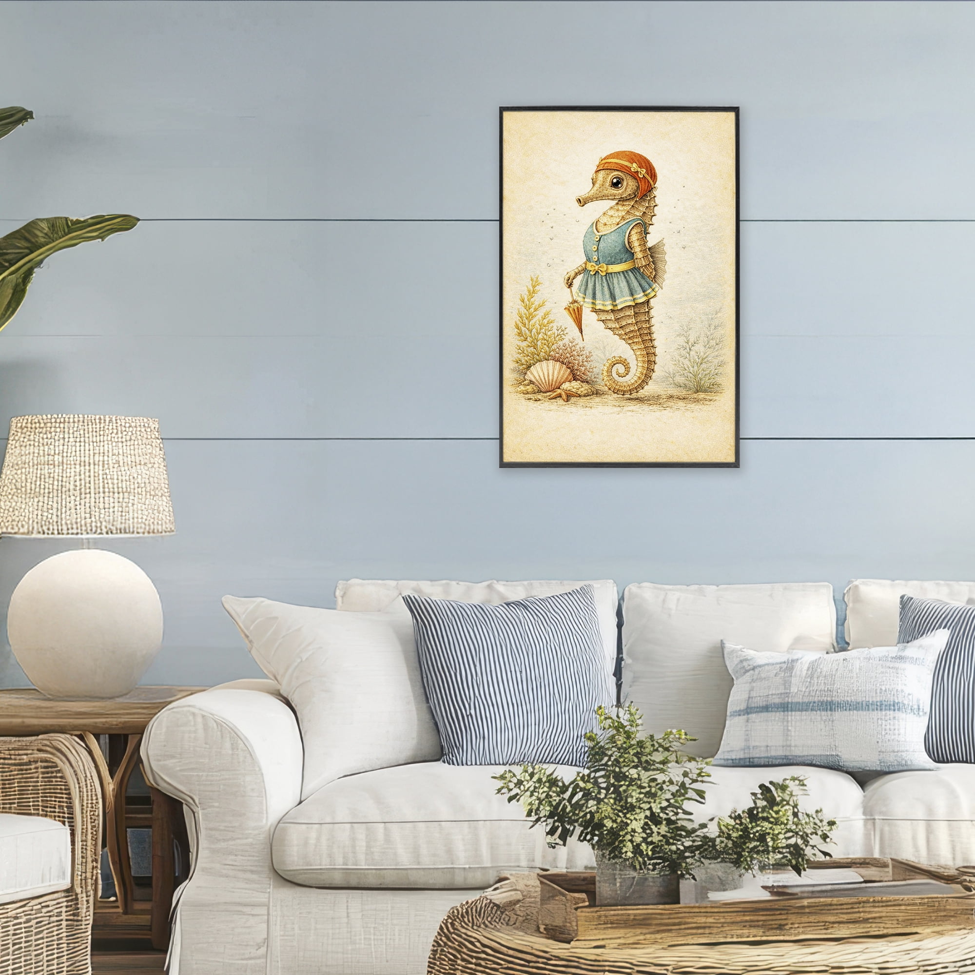 Stupell Industries Maritime Bathing Society Seahorse Black Framed Giclee Art, design by Grotto Studios