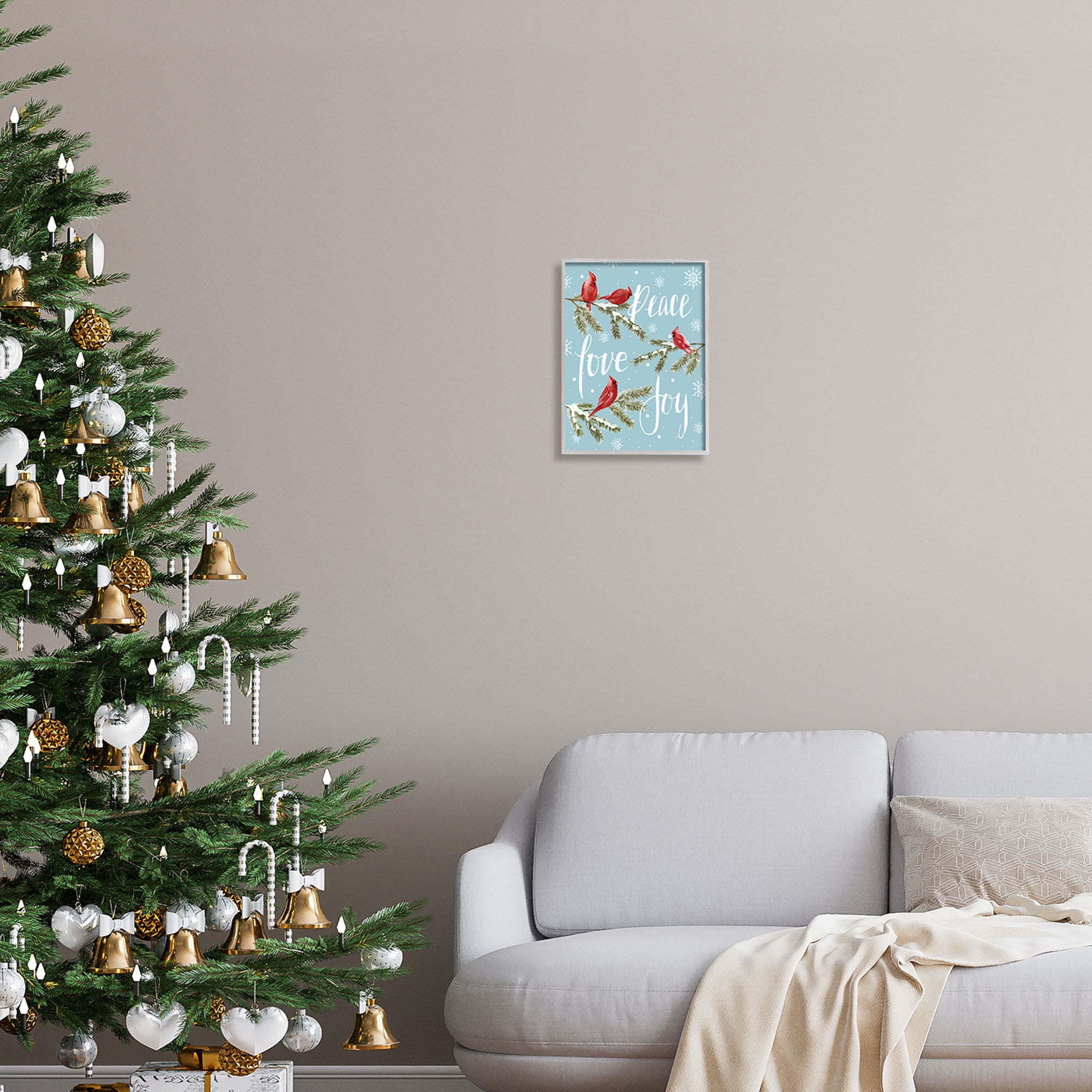 Stupell Industries Winter Cardinals Perched Holiday Painting Gray Framed Art Print Wall Art, 11 x 14