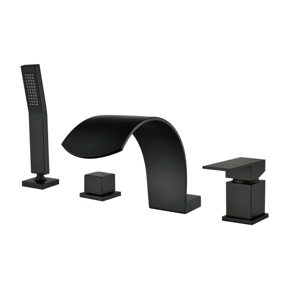 Cobbe Bathroom Bathtub Shower Faucet Set with Handheld Sprayer and 3.78-Inch Wide Tub Spout Single Handle 4-Hole Mount Matte Black