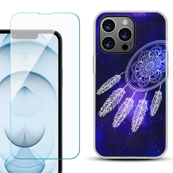 Slim-Fit Gel TPU Phone Case for iPhone 13 Pro Max, with Tempered Glass Screen Protector, by OneToughShield ® - Dream Catcher