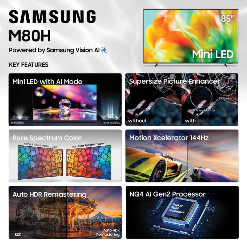 Samsung 85" Class M80H Series Mini LED 4K UHD Samsung Vision AI Smart Tizen TV 2026 - UN85M80HAFXZA front and back view