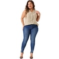 thumbnail image 3 of DARING DIVA Women's Plus Size Polka Dots Sleeveless Tie Neck Blouse 1X Light Khaki, 3 of 6