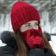 thumbnail image 4 of BambooMN Unisex Men Women Soft Warm Cozy Outdoor Winter Beanie Hat, Infinity Scarf, Glove Set for Cold Weather, Blue, 4 of 5