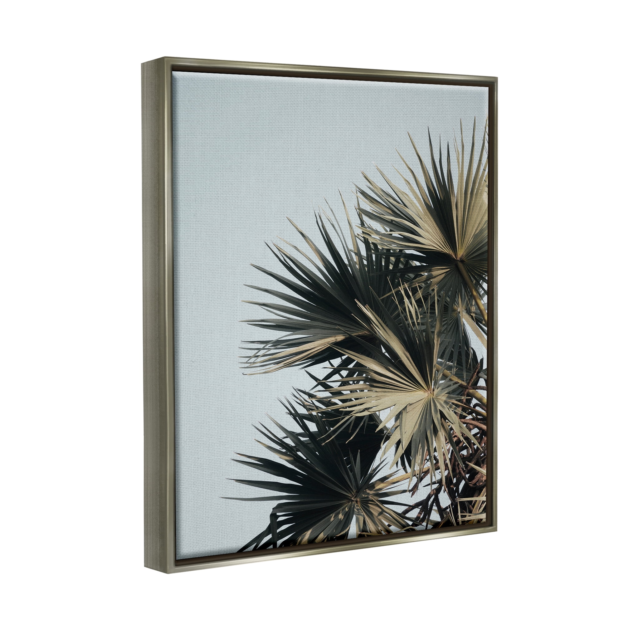 Stupell Industries Palm Plant Leaves Blue Sky Coastal Photography Gray Floater Framed Art Print Wall Art