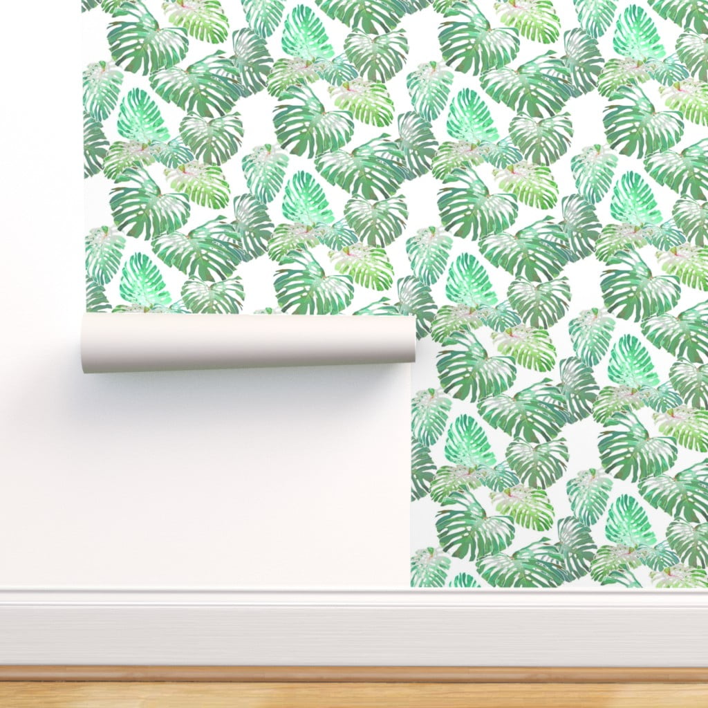 Peel & Stick Wallpaper 9ft x 2ft - Tropical Monstera Leaves Hawaiian