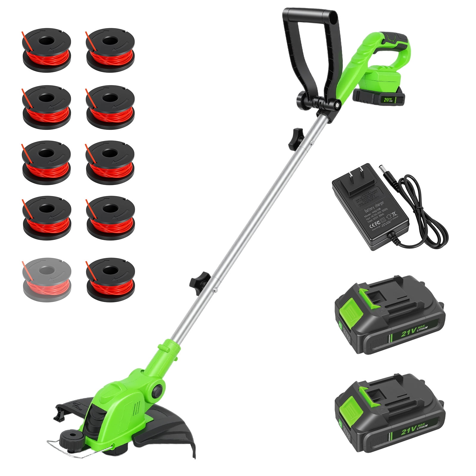 CATGOOD String Trimmer Cordless, 3AH Lawn Tool with 12" Cutting Width, Weed Wacker with Auto Spool Feed, 2 Batteries and Fast Charger, Green