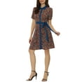 thumbnail image 4 of INSPIRE CHIC Robe Chemise à Manches Courtes avec Ceinture et Col Contrasté pour Femmes P Bleu Foncé, 4 of 5