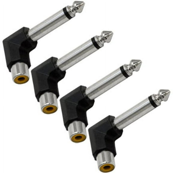 Seismic Audio  - 4 Pack of RCA Female to 1/4" TS Right Angle Male Adapter Black - SAPT102 - 4Pack