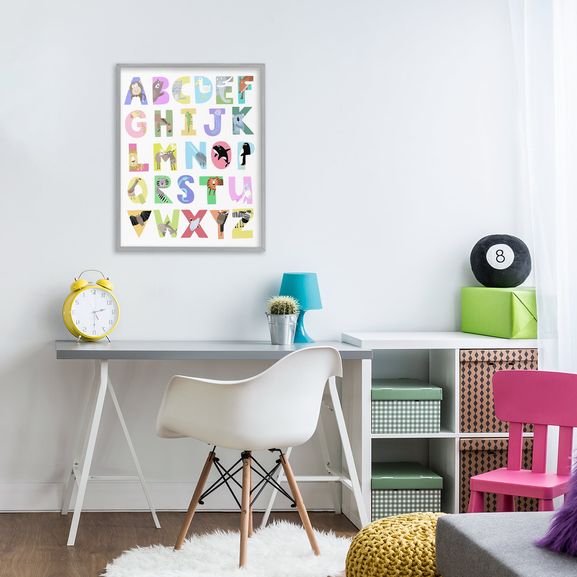 Stupell Industries Alphabet Shapes with Animals Gray Framed Giclee Art, design by Carla Daly