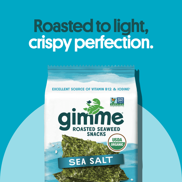 Gimme Seaweed Premium Organic Roasted Seaweed Snacks, Sea Salt - 0.17oz (4 Pack)