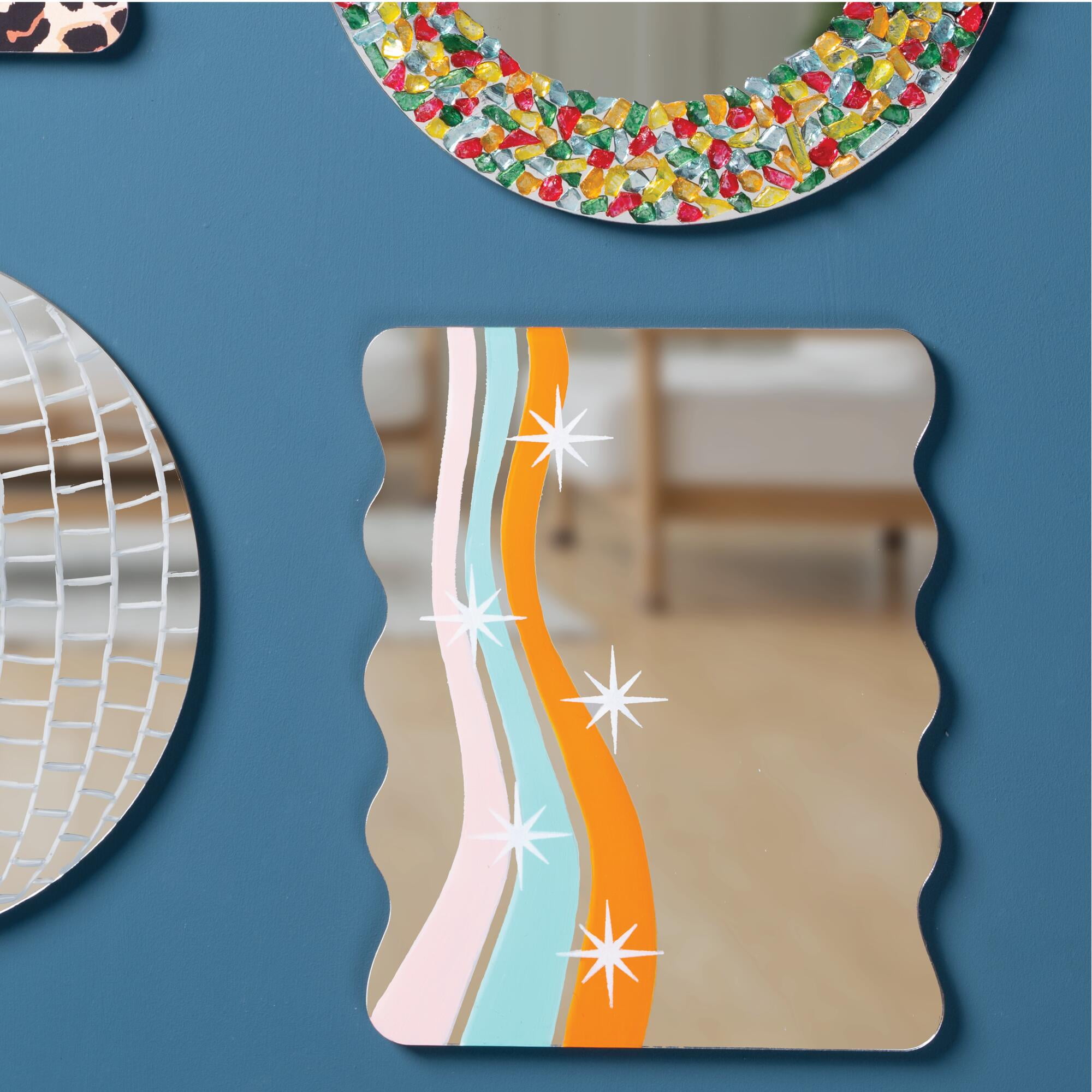 Miroir rectangulaire ondulé en acrylique à carreaux, 20,3 cm x 16,3 cm