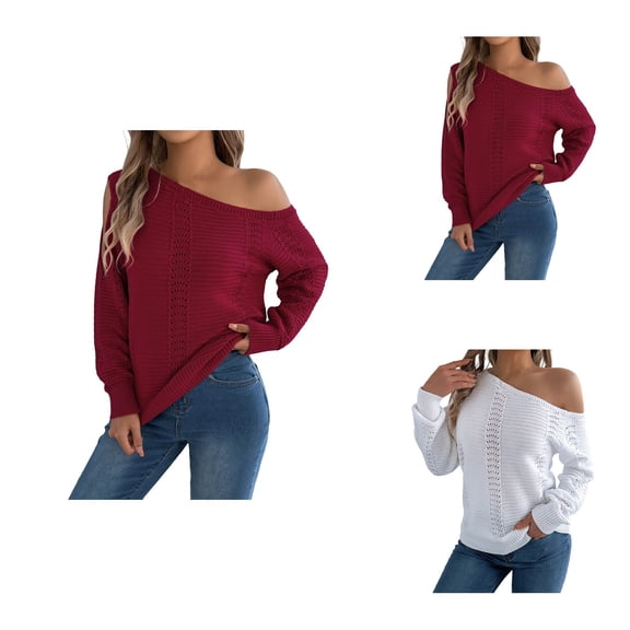 Crochet Tops For Women Off The Shoulder Sweaters Long Sleeve Hollow Out Knit Pullover Beach Clothes