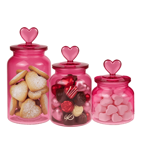 Set 3  Recipientes Contenedores Herméticos Vidrio Almacenamiento con tapa en Forma De Corazón para Galletas y Dulces