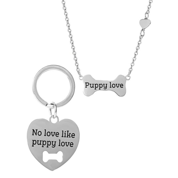 Connections from Hallmark Stainless Steel Dog Puppy Love Tag and Necklace Set
