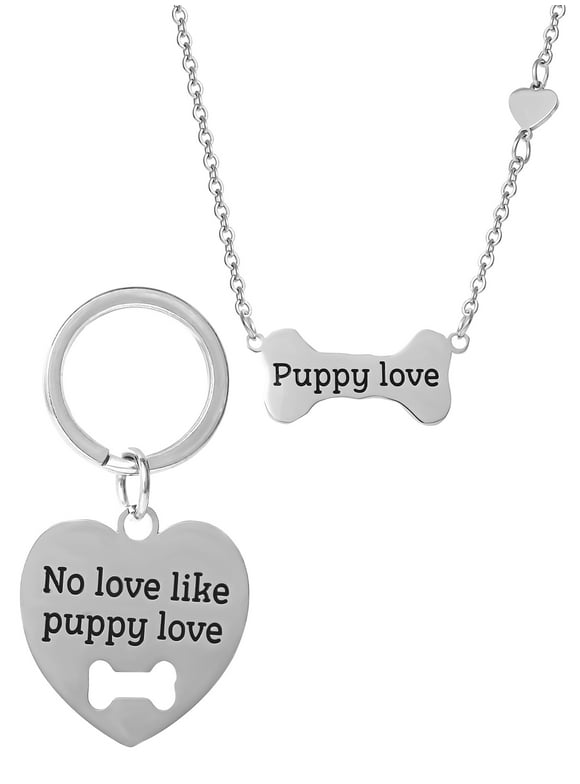 Connections from Hallmark Stainless Steel Dog Puppy Love Tag and Necklace Set