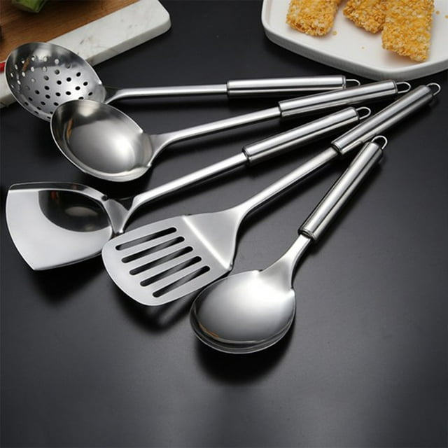 pdqouc 5Pcs/set Stainless Steel Kitchen Cooking Tools Utensil Set Spatula Spoon Scoop Ergonomic Design for Ultimate Cooking Efficiency in Home and Professional Kitchens
