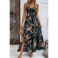 thumbnail image 5 of Wycnly Summer Dresses for Women Summer Dresses for Women 2024 Elastic Waist Slit Pleated Swing Beach Strap Halter Long Dress Girls Fashion Floral Print V-Neck Sleeveless Maxi Dresses, 5 of 6