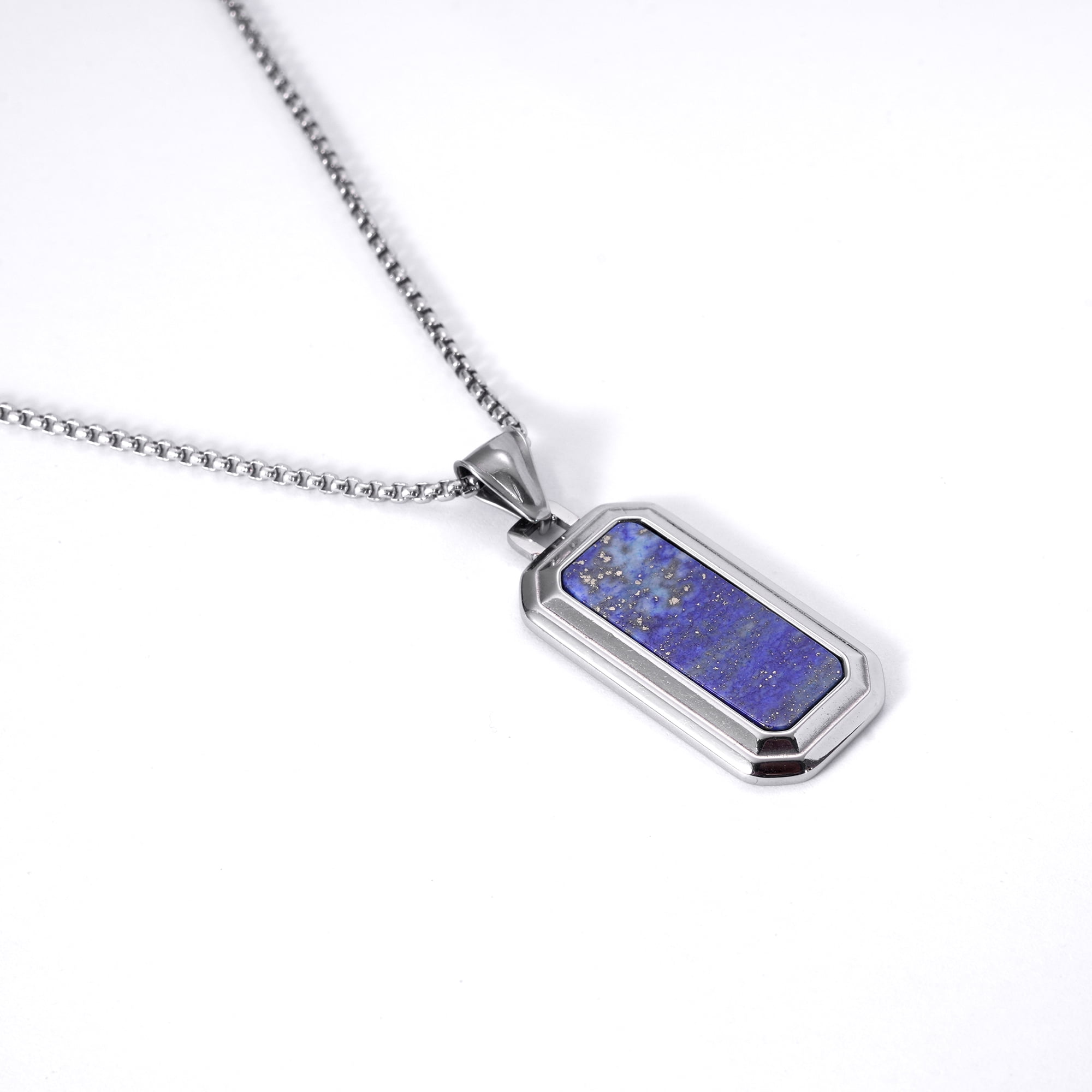 Iron Saints Men Lapis Lazuli Blue Bead Pendant Necklace, Stainless Steel, Natural Gems