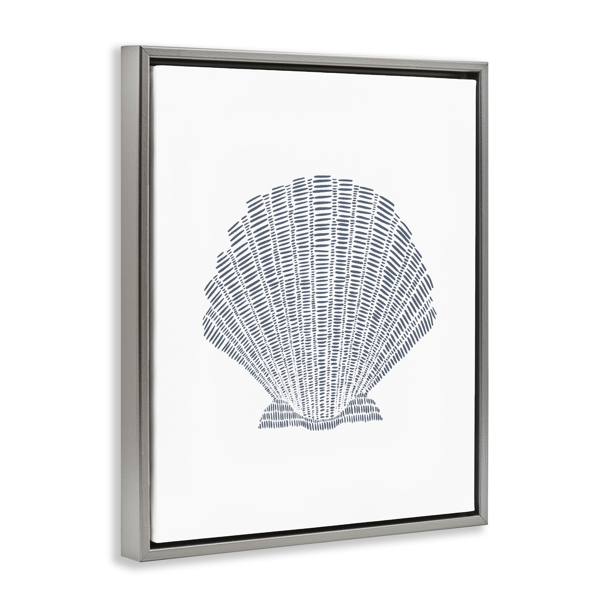 Stupell Industries Minimal Sea Shell Coastal Painting Gray Floater Framed Canvas Art Print Wall Art, 17 x 21