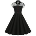 thumbnail image 2 of Brglopf Women's 1950s Vintage Dress Audrey Hepburn Cocktail Party Dress Tie Neck Button Floral Lace Retro Rockabilly Prom Party Swing Dresses Black L, 2 of 5