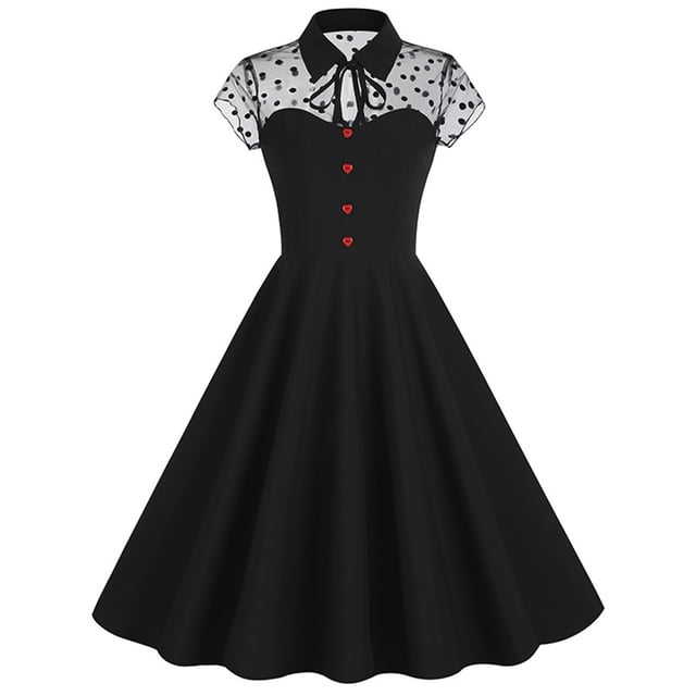 EGNMCR Robes de Fête pour Femmes Robe d'Été Noire en Maille Gothique Rétro à Empiècements pour Femmes