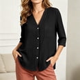 thumbnail image 6 of Women Solid Textured V Neck Button Up Shirt, Three-Quarter Rolled Sleeve Casual Blouse Top With Chest Pocket, Lightweight Breathable Summer Daily Wear Shirts, 6 of 9