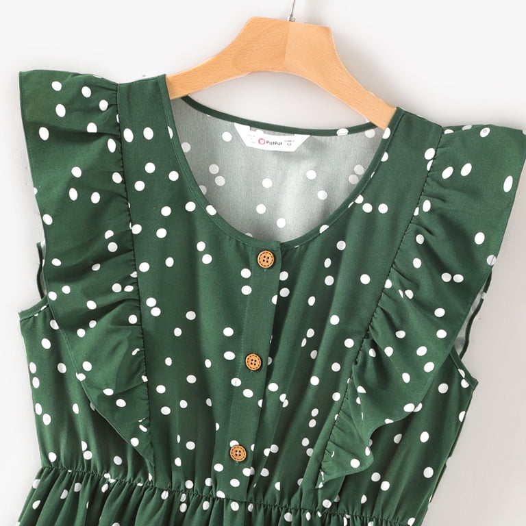 green emerald velvet dress Printed Tie Waist Frill Trim Dress – Charming Charlie main image 0