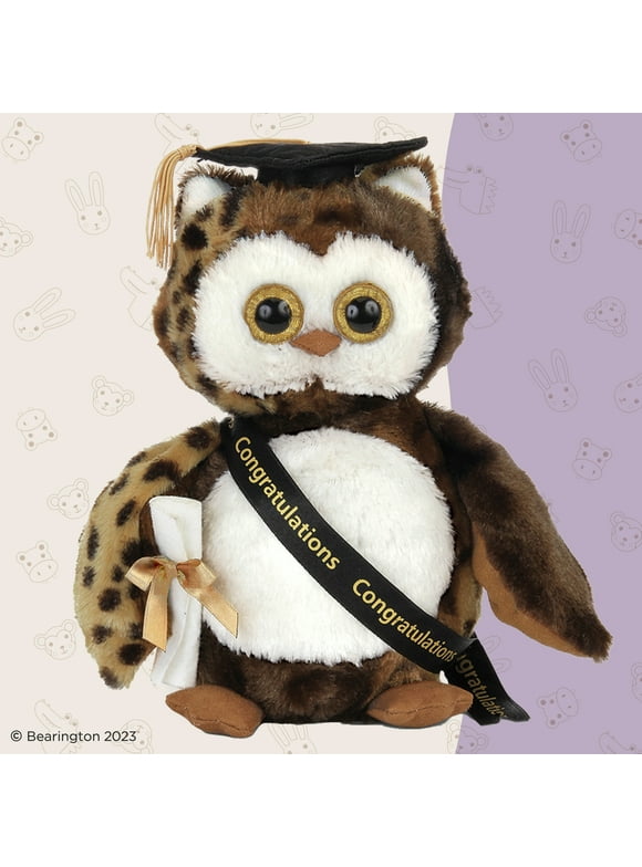 Bearington Graduation Plush Toy 8.5" Owl Stuffed Animal, Black Cap with Diploma & Sash, gift for Class of 2024