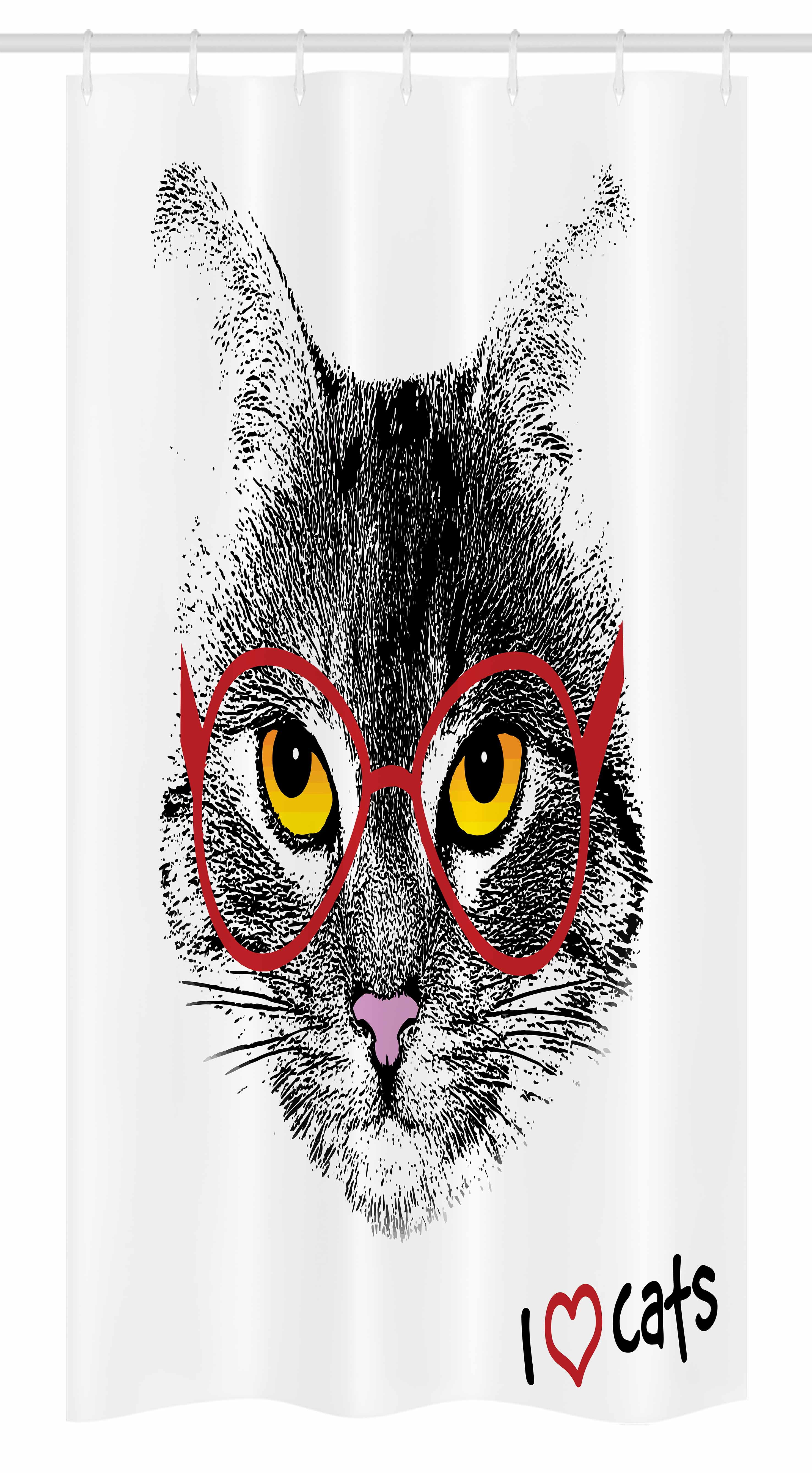 Cat Stall Shower Curtain Wise Nerd Cat With Glasses Judging The World Humor Digital Style Art