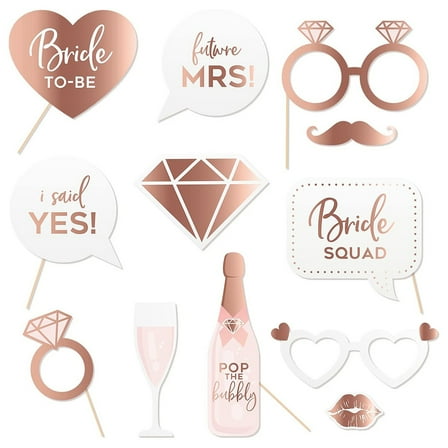 12PCS Wedding Photo Booth Props Kit - Bridal Shower Decoration Supplies for Bride, Bachelorette Party, Proposal Photography, Includes Mustache, Lips, Glasses Signs