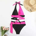 thumbnail image 5 of Staron Women's Sling Hollow Bikini Swimsuit Two Piece Set with Removable Padded Bra High Cut Bathing Suit for Beach Pool Vacation, Hot Pink L, 5 of 7