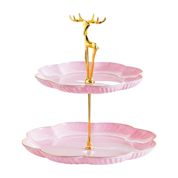 Soporte de exhibición de pasteles de 2 niveles, soporte para bandeja de servir alimentos, soporte para postres decorativo Rosa