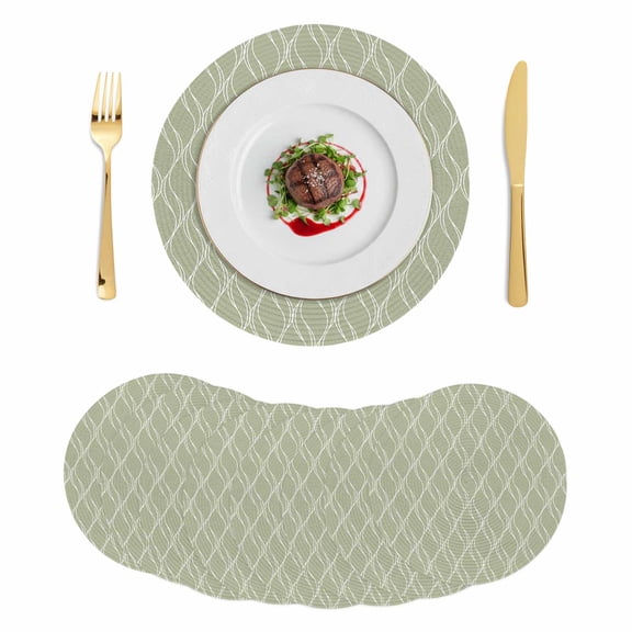 Sage Green Stripes Round 13 Inch Placemats Set of 8, Simple Geometric Modern Monochrome HeatResistant Non Slip Place Mats for Dining Table, Wipeable Braided Kitchen Table Mats for Housewarming
