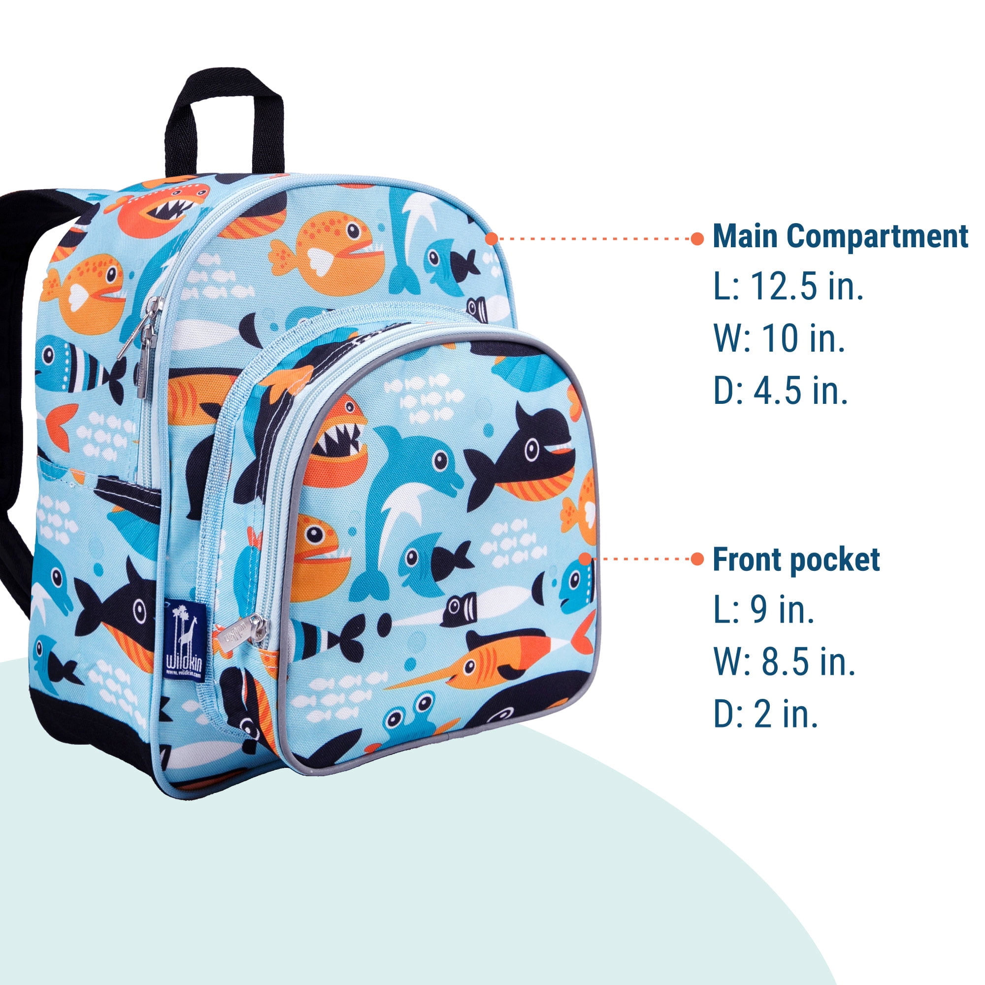 Wildkin Kids 12 Inch Backpack for Toddler Boys and Girls, Insulated Front Pocket (Big Fish Blue)