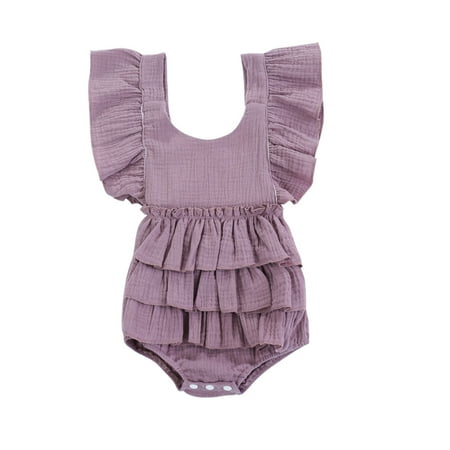 

Baby Girls Sleeveless Solid Ruched Bodysuit Romper Clothes Casual Outfits For 3-6 Months
