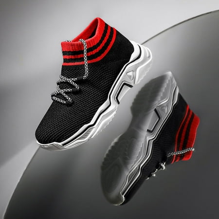 

Boys Girls Color Block Striped Running Shoes Knit Breathable Lightweight Comfy Athletic Shoes Outdoor Non Slip Walking Shoes For Toddler Children Kids Sneakers Spring And Summer