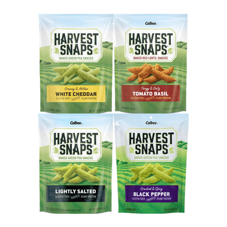 Variety Pack Harvest Snaps Veggie Chips - White Cheddar, Tomato Basil, Lightly Salted, Black Pepper - 4 Flavor Healthy Snack Pack - Gluten-Free, Baked, Non-GMO, Plant-Based - 4 Pack