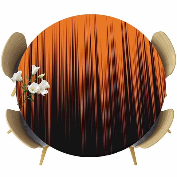 Round Table Cover 55-60 Inch Burnt Orange Black Ombre Waterproof Reusable Table Cloth Round Fitted Vinyl Tablecloth with Elastic Edged for Parties Outdoors, Modern Abstract Striped Gradient