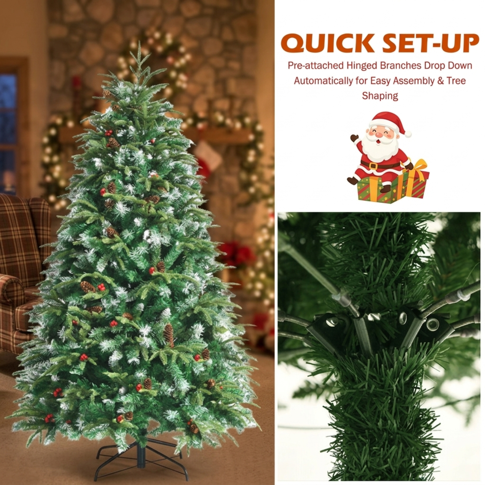 RUIE, 5 ft, Artificial Christmas Tree, with 250 LED Lights, 581 Branch Tips, Green Holiday Xmas Tree for Indoor Home Office Decoration