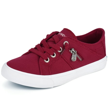JENN ARDOR Women s Splicing Canvas Shoes Low Top Classic Slip-On Lightweight Comfort Fashion Sneakers with Lace Up Style Loafers for Walking