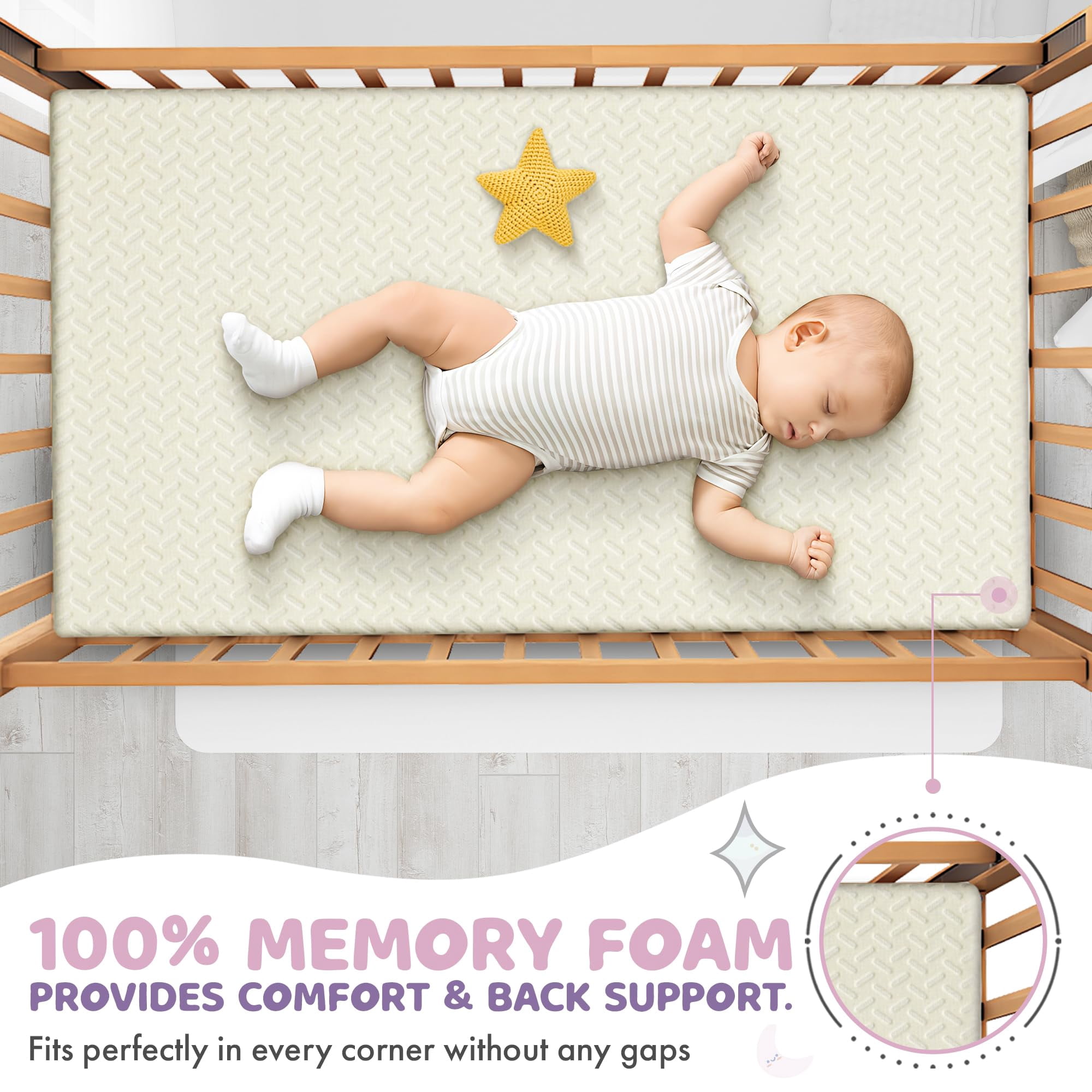 2" Crib Mattress Topper Memory Foam - Waterproof Breathable Soft Washable Cover 52" X28" X Fits Standard Size Cribs & Toddler Beds By