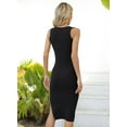 thumbnail image 2 of Valiamcep Women's Summer Midi Bodycon Dresses Basic Square Neck Side Slit Ribbed Knit Fitted Casual Sleeveless Tank Dress, 2 of 6