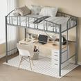 thumbnail image 4 of Loft Bed Twin Size with Ladde and Arched Guardrail, Heavy Duty Metal Loft Bed Frame for Kids and Adults, Sturdy Steel Slats Support, Small Space Saving Design, No Box Spring Needed, Gray, 4 of 8