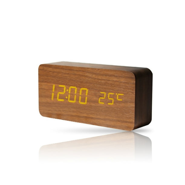Toystoory Despertador LED Digital Dormitorio Relojes electrónicos Calendario Decoración Dígito blanco Temperatura Salón Termómetro Decoración del hogar Madera Marrón Toystoory HA047832-04B
