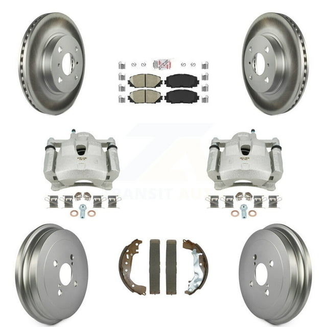 Transit Auto Front Rear Disc Brake Caliper Coated Rotors Drums Ceramic Pads Kit (8Pc) for Car Toyota Yaris KCG-102767N