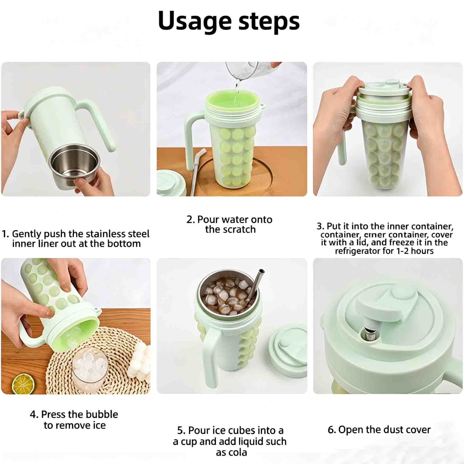 Cool and Refreshing Summer Relief Gadget Food-grade Silicone Ice Cubes Tray with Water Bottle Travel Cup and Straw Water Cup