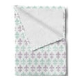 thumbnail image 2 of Fleur De Lis Soft Flannel Fleece Throw Blanket, Abstract Old Fashioned Lily Flowers Grunge Look Pastel Colors, Cozy Plush for Indoor and Outdoor Use, 50" x 70", Mint Green Lilac White, by Ambesonne, 2 of 5